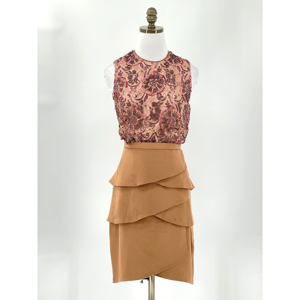 Lopez Knudsen Vintage Brown Silk Beaded Sequined Layered Dress